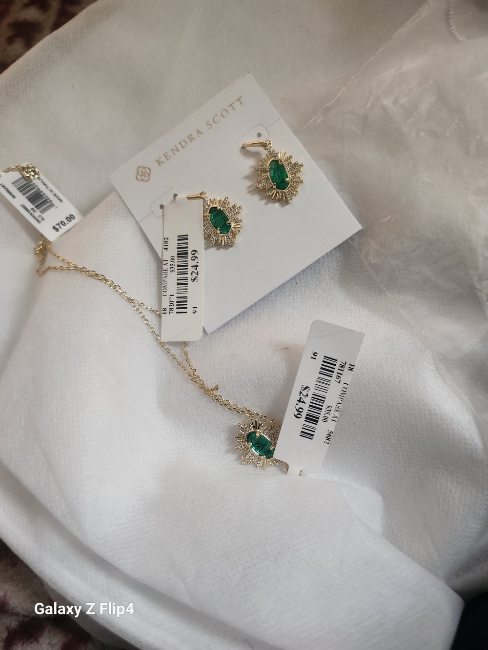 Kendra Scott Gold-tone Necklace and Earring Set with Emerald Green Stones